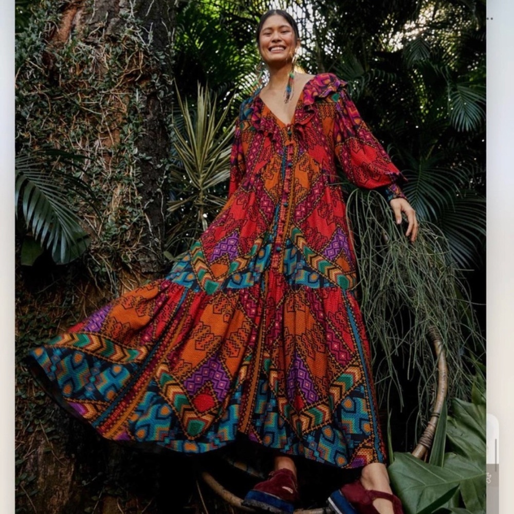 FARM Rio Yawanawa Stripes Ankle Maxi Dress Boho
XS EUC